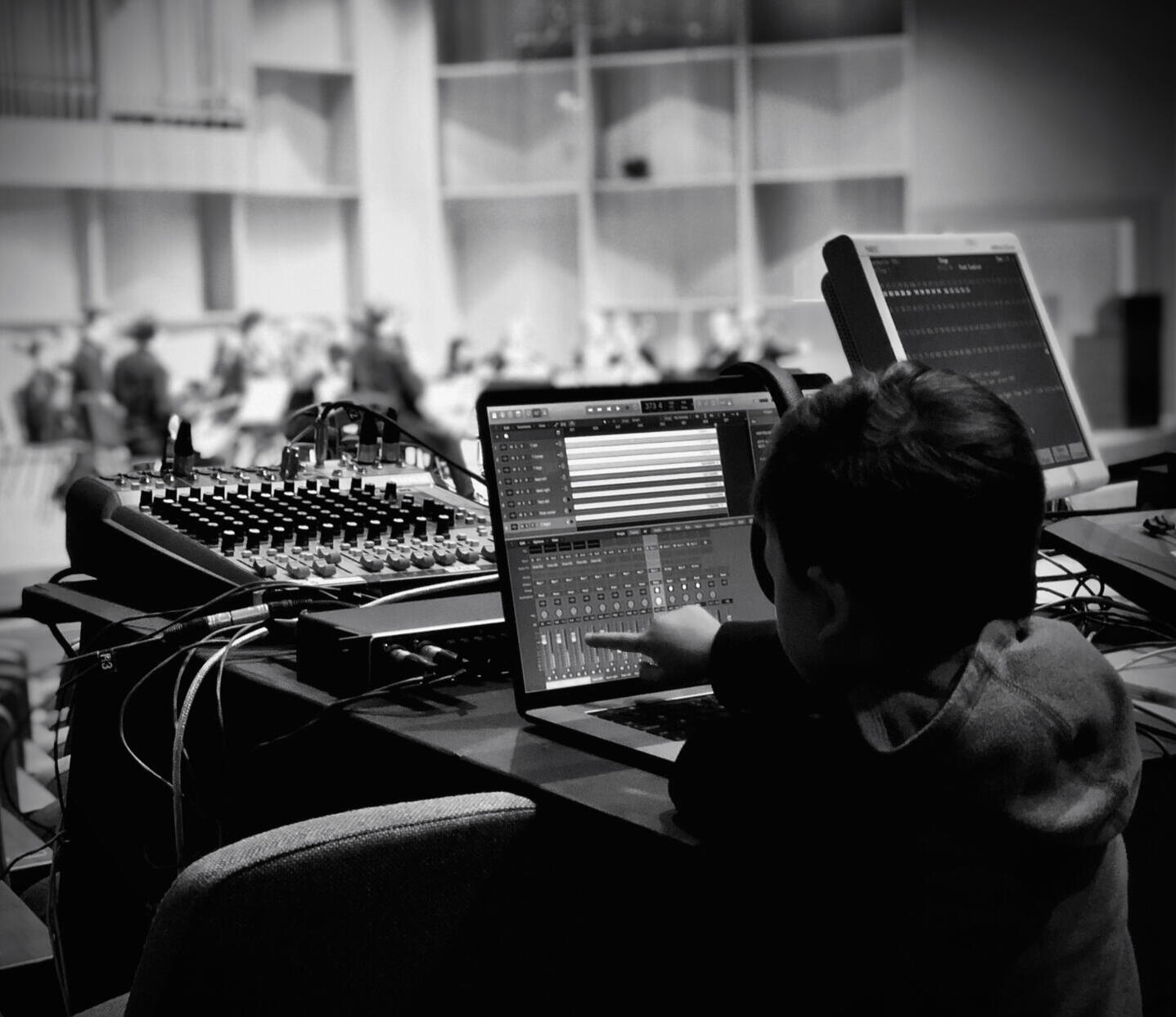 On-location orchestral recording session